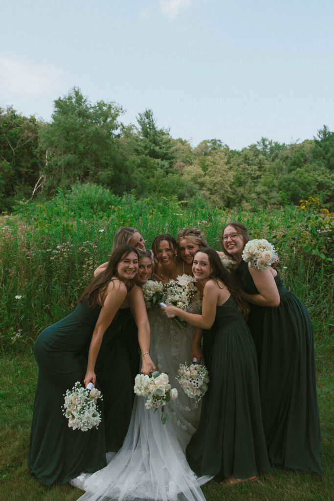 bridal party photos during beautiful summer wedding at the Saint Anthony of Padua Church in Illinois