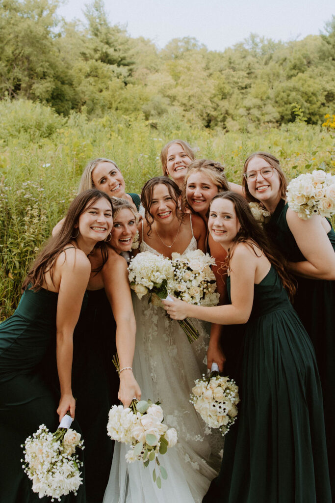 bridal party photos during beautiful summer wedding at the Saint Anthony of Padua Church in Illinois