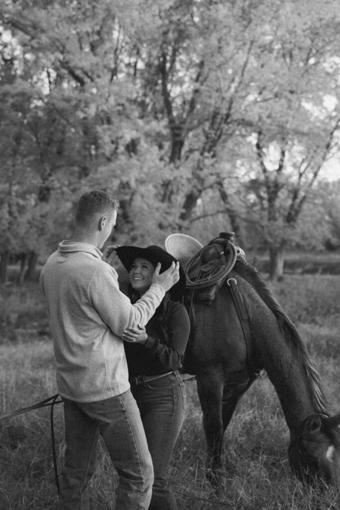 gorgeous black and white photo of the engaged couple during their photoshoot